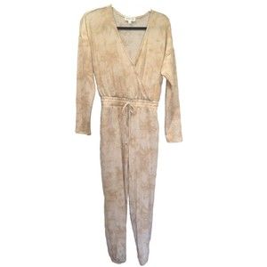 Whiteroom + Cactus Womens Tie Dye Sweat Jumpsuit Size S Jogger Style V-Neck Tan